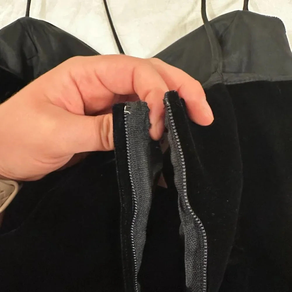 Vintage Black Velvet Slip Dress Made in USA Size M Cocktail Spaghetti Strap LBD - Picture 8 of 14